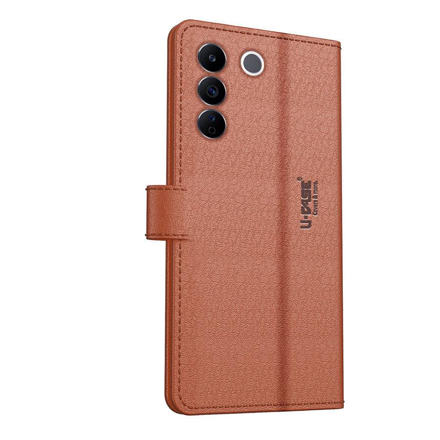 U-CASE Flip Cover for Vivo V27e Vegan Foldable Stand & Pocket Magnetic Closure - Aibex