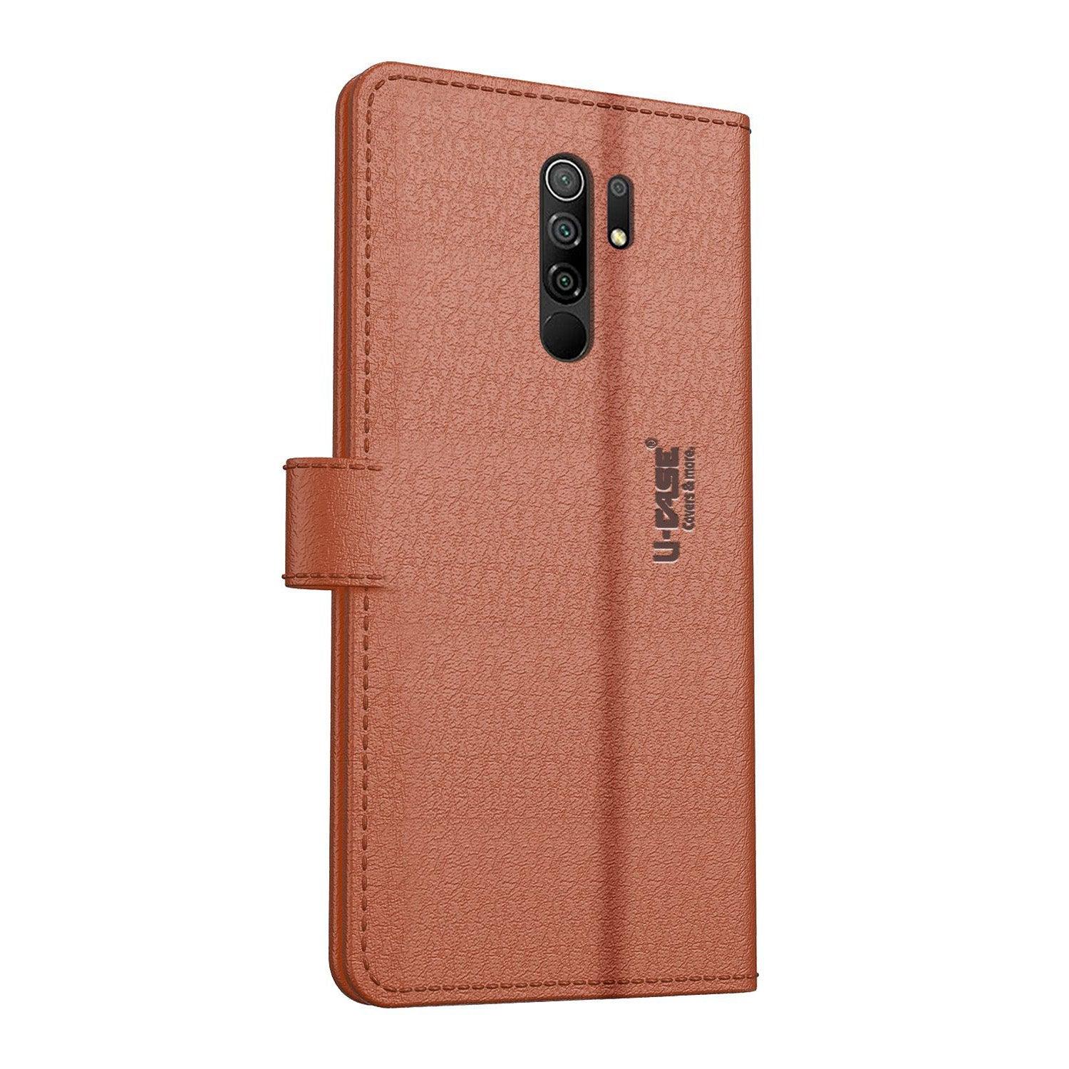 U-CASE Magnetic Flip Cover for Xiaomi Redmi 9 Prime / Poco M2 Vegan Foldable Stand & Pocket Magnetic Closure - Aibex