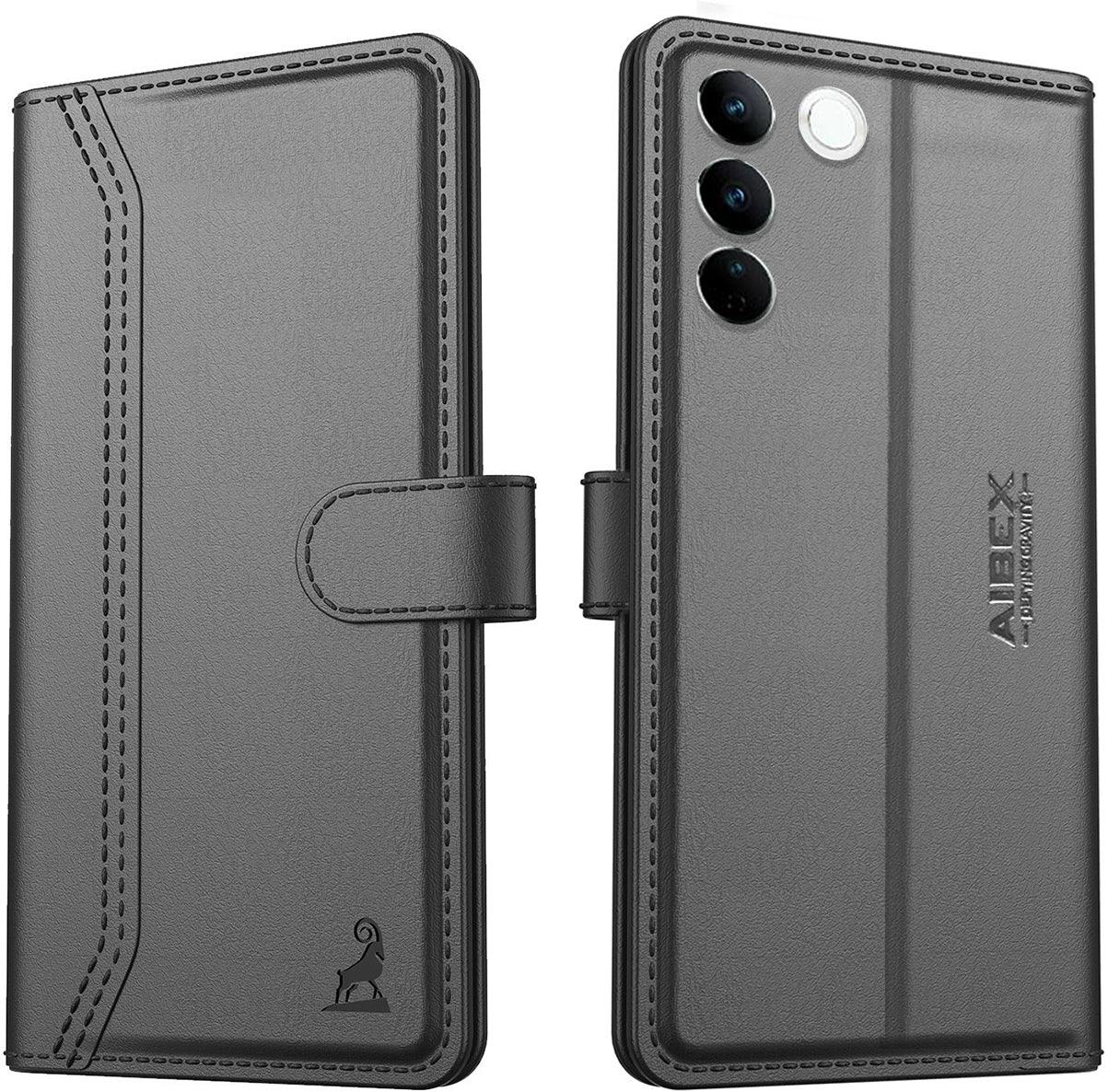Vivo V27 / V27 Pro Aibex PU Leather Flip Cover Foldable Stand & Pocket Magnetic Closure - Aibex