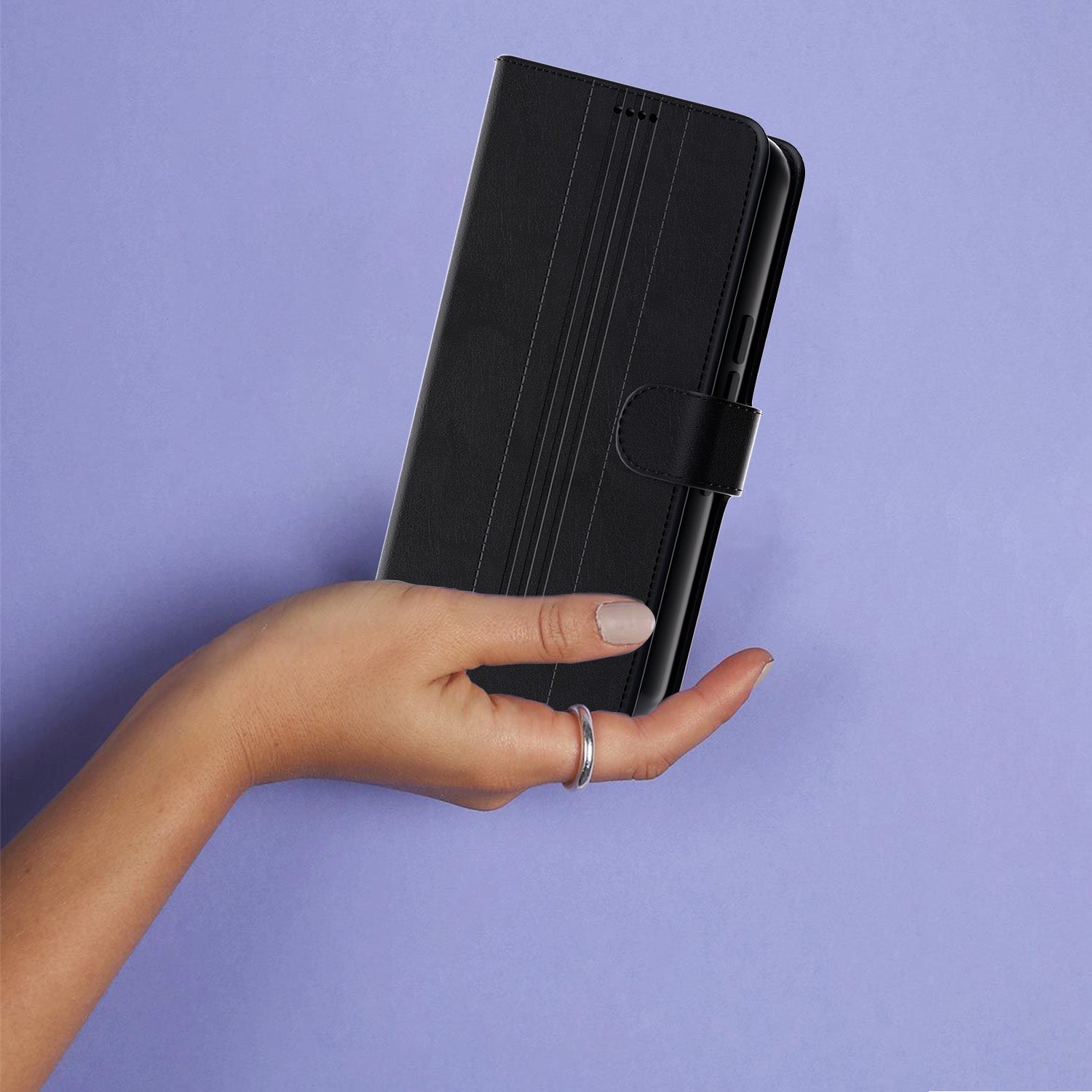 U-CASE Flip Cover for Vivo T1 Pro Vegan Foldable Stand & Pocket Magnetic Closure in hand