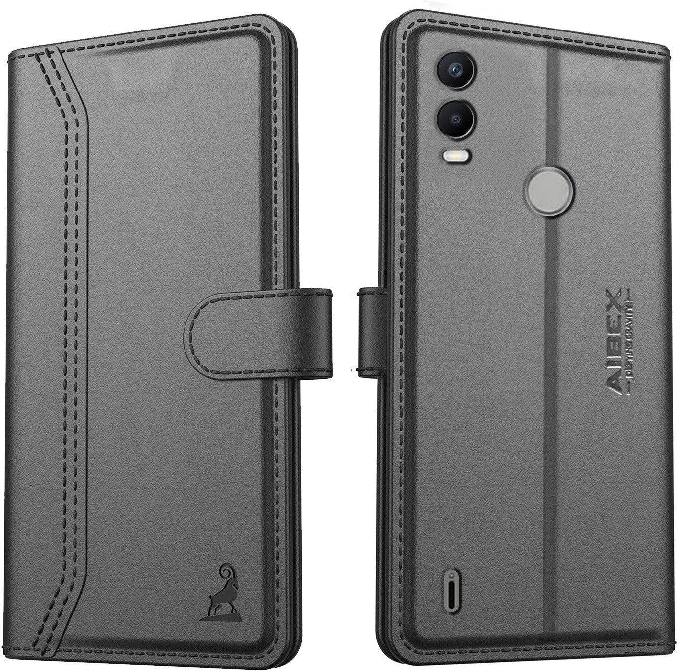 Nokia C21 Plus Aibex PU Leather Flip Cover Foldable Stand & Pocket Magnetic Closure - Aibex