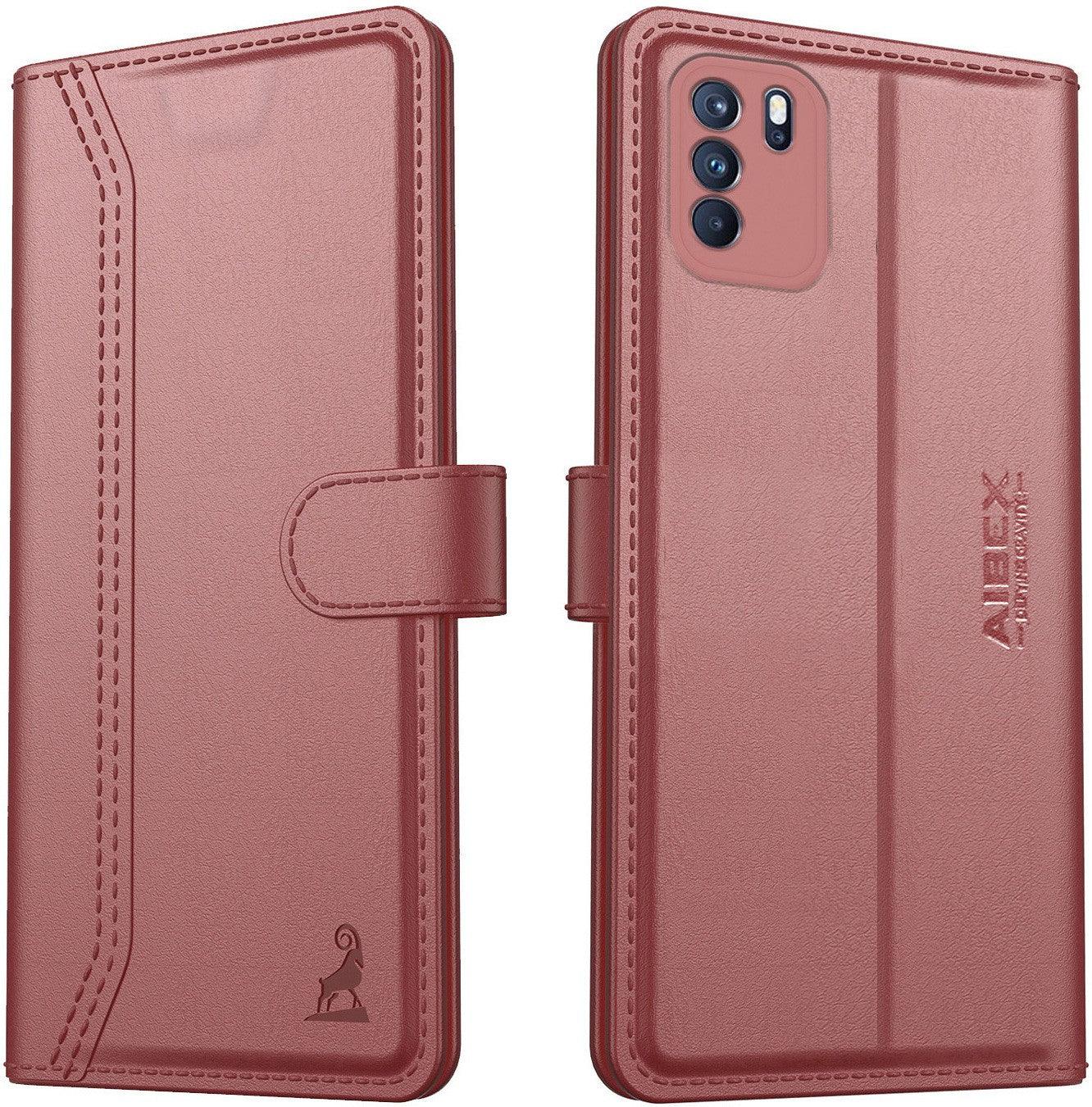 Oppo Reno 6 Pro 5G Aibex PU Leather Flip Cover Foldable Stand & Pocket Magnetic Closure - Aibex