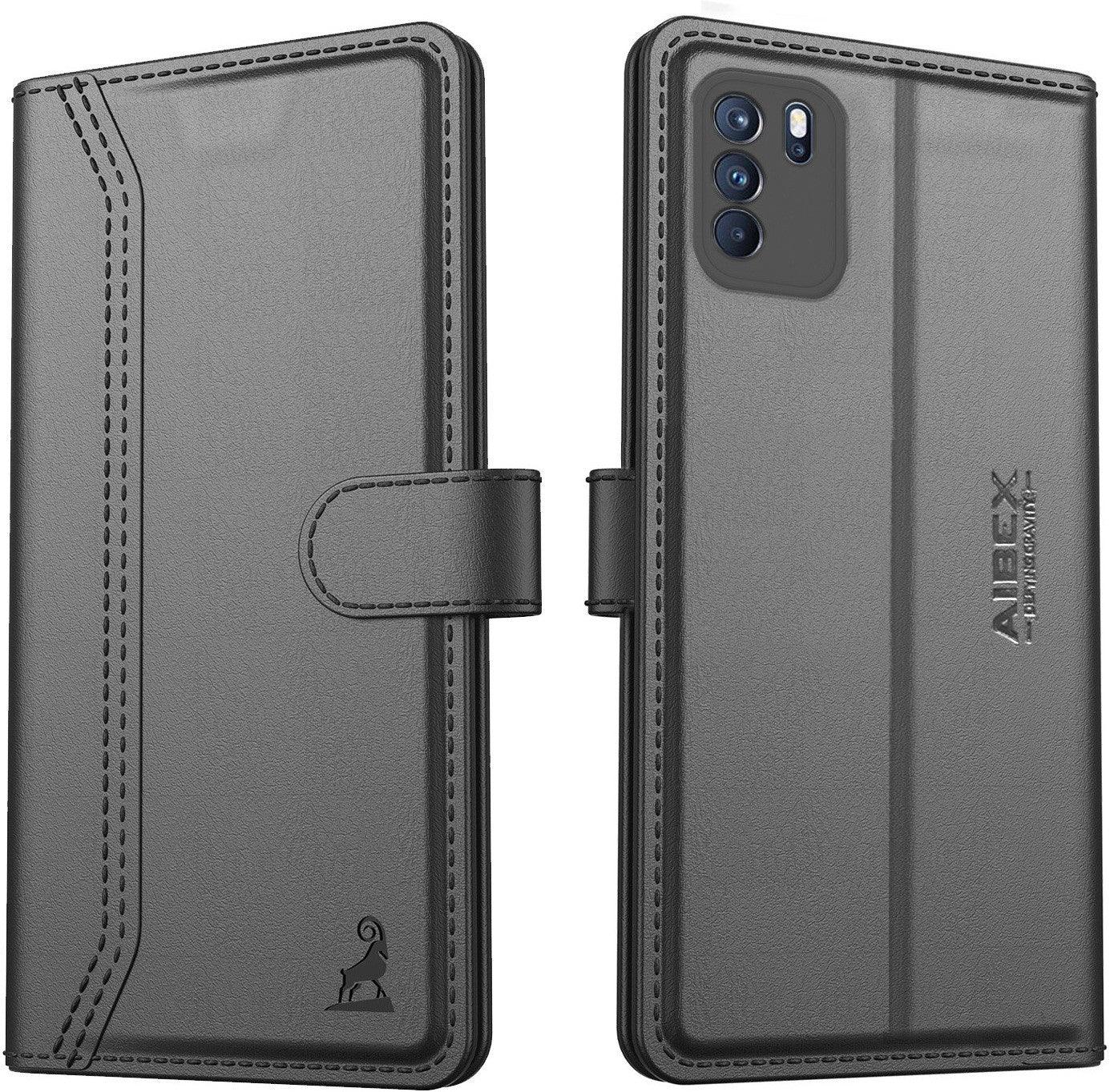 Oppo Reno 6 Pro 5G Aibex PU Leather Flip Cover Foldable Stand & Pocket Magnetic Closure - Aibex