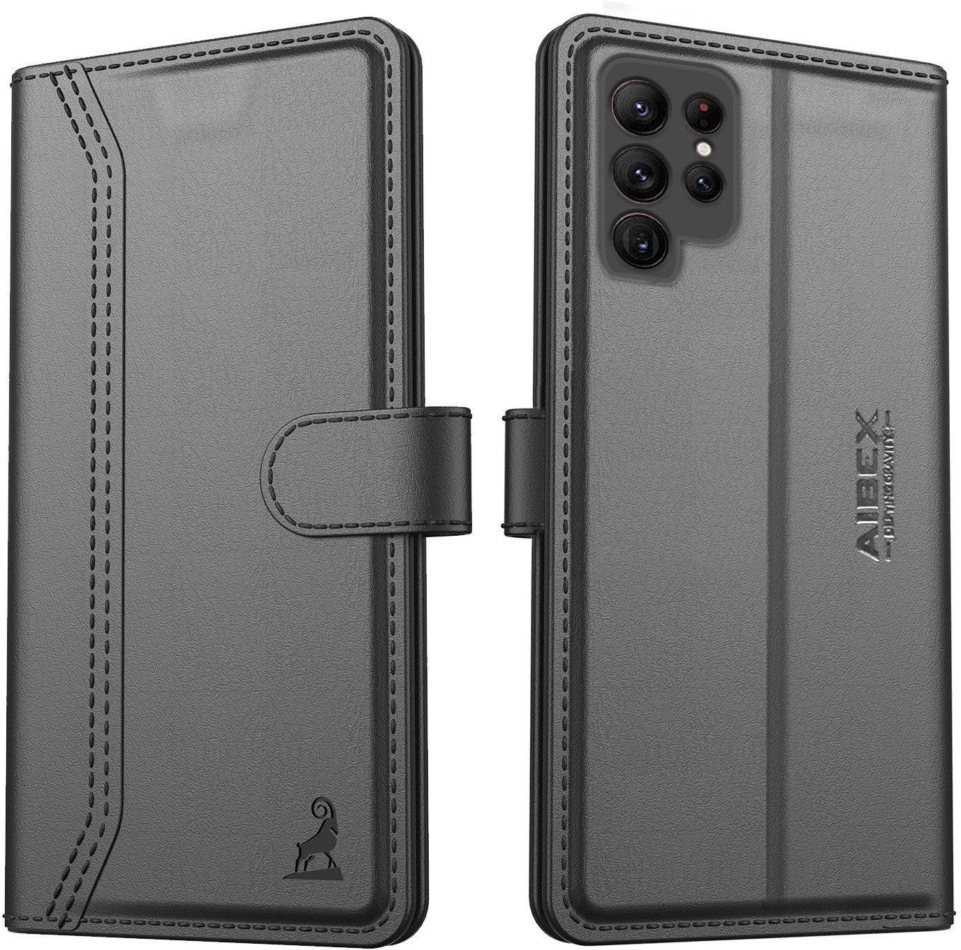Samsung Galaxy S22 Ultra 5G Aibex PU Leather Flip Cover Foldable Stand & Pocket Magnetic Closure - Aibex