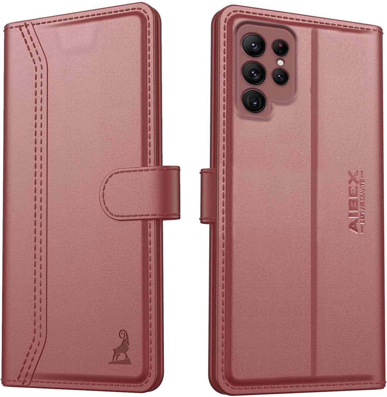 Samsung Galaxy S22 Ultra 5G Aibex PU Leather Flip Cover Foldable Stand & Pocket Magnetic Closure - Aibex