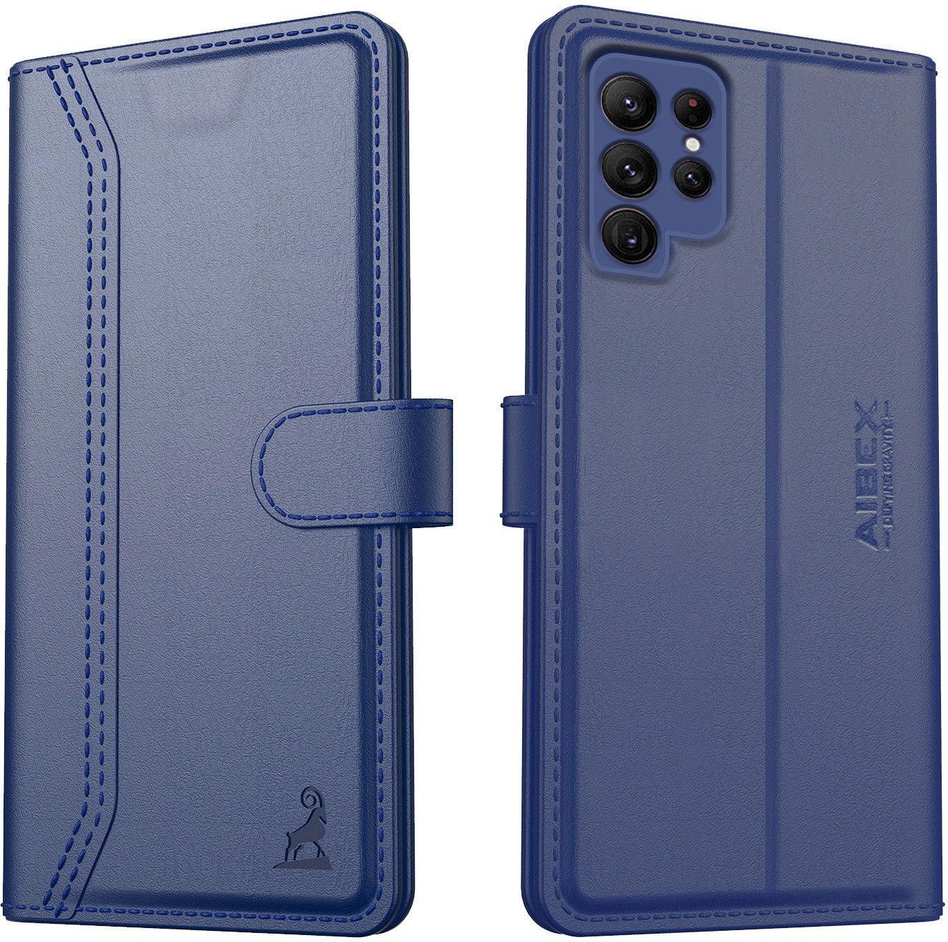 Samsung Galaxy S22 Ultra 5G Aibex PU Leather Flip Cover Foldable Stand & Pocket Magnetic Closure - Aibex