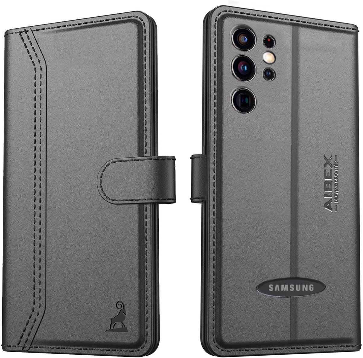 Samsung Galaxy S23 Ultra 5G Aibex PU Leather Flip Cover Foldable Stand & Pocket Magnetic Closure - Aibex