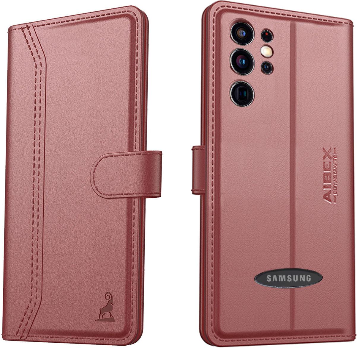 Samsung Galaxy S23 Ultra 5G Aibex PU Leather Flip Cover Foldable Stand & Pocket Magnetic Closure - Aibex