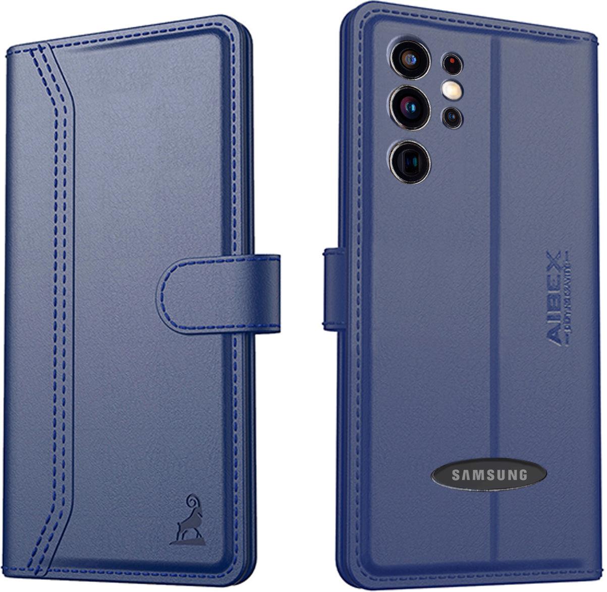 Samsung Galaxy S23 Ultra 5G Aibex PU Leather Flip Cover Foldable Stand & Pocket Magnetic Closure - Aibex
