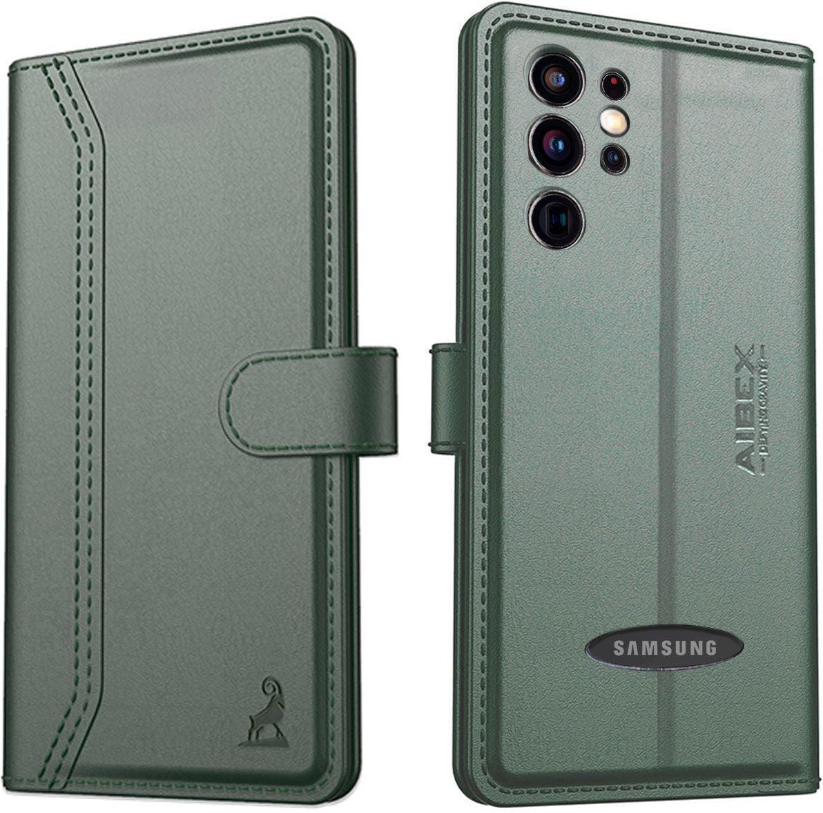 Samsung Galaxy S23 Ultra 5G Aibex PU Leather Flip Cover Foldable Stand & Pocket Magnetic Closure - Aibex