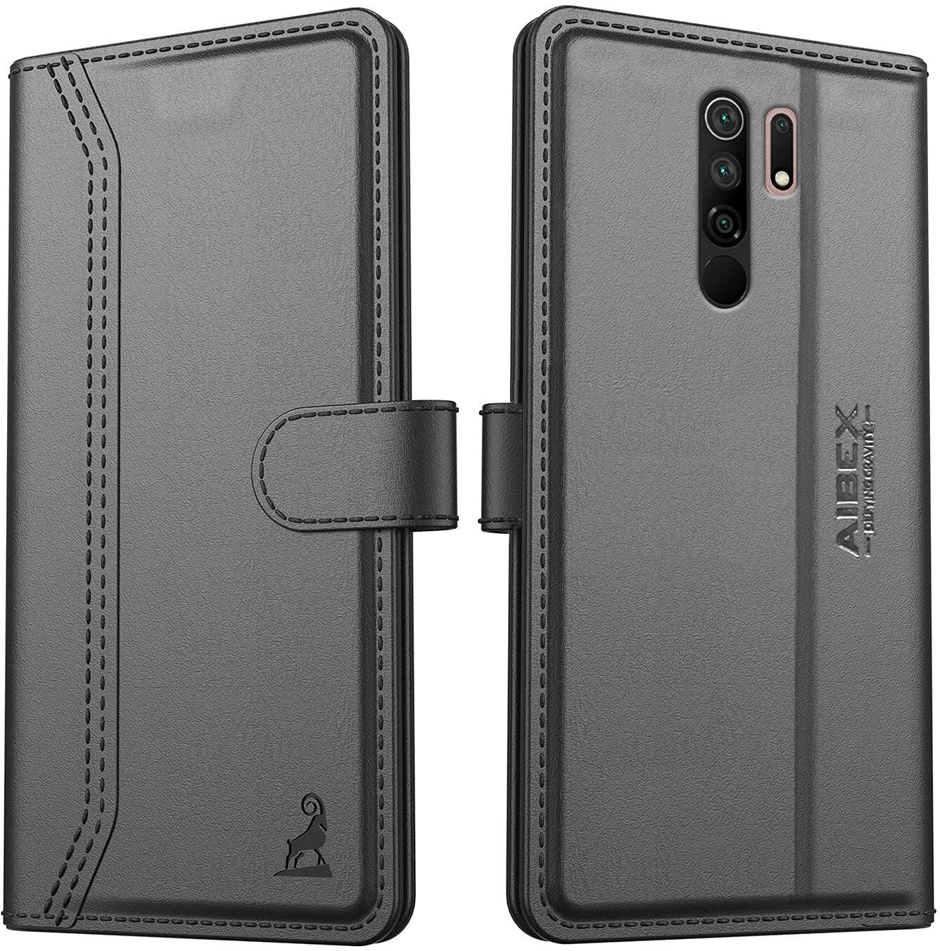 Xiaomi Redmi 9 Prime / Poco M2 Aibex PU Leather Flip Cover Foldable Stand & Pocket Magnetic Closure - Aibex