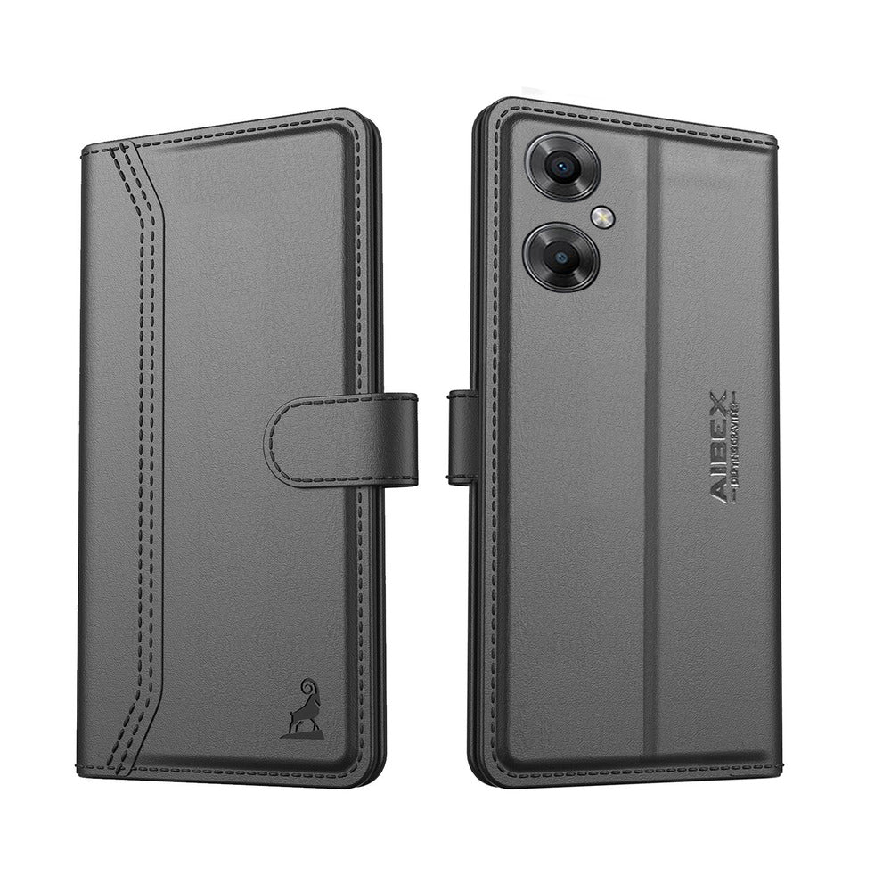 Xiaomi Poco M4 Aibex PU Leather Flip Cover Foldable Stand & Pocket Magnetic Closure Black back view