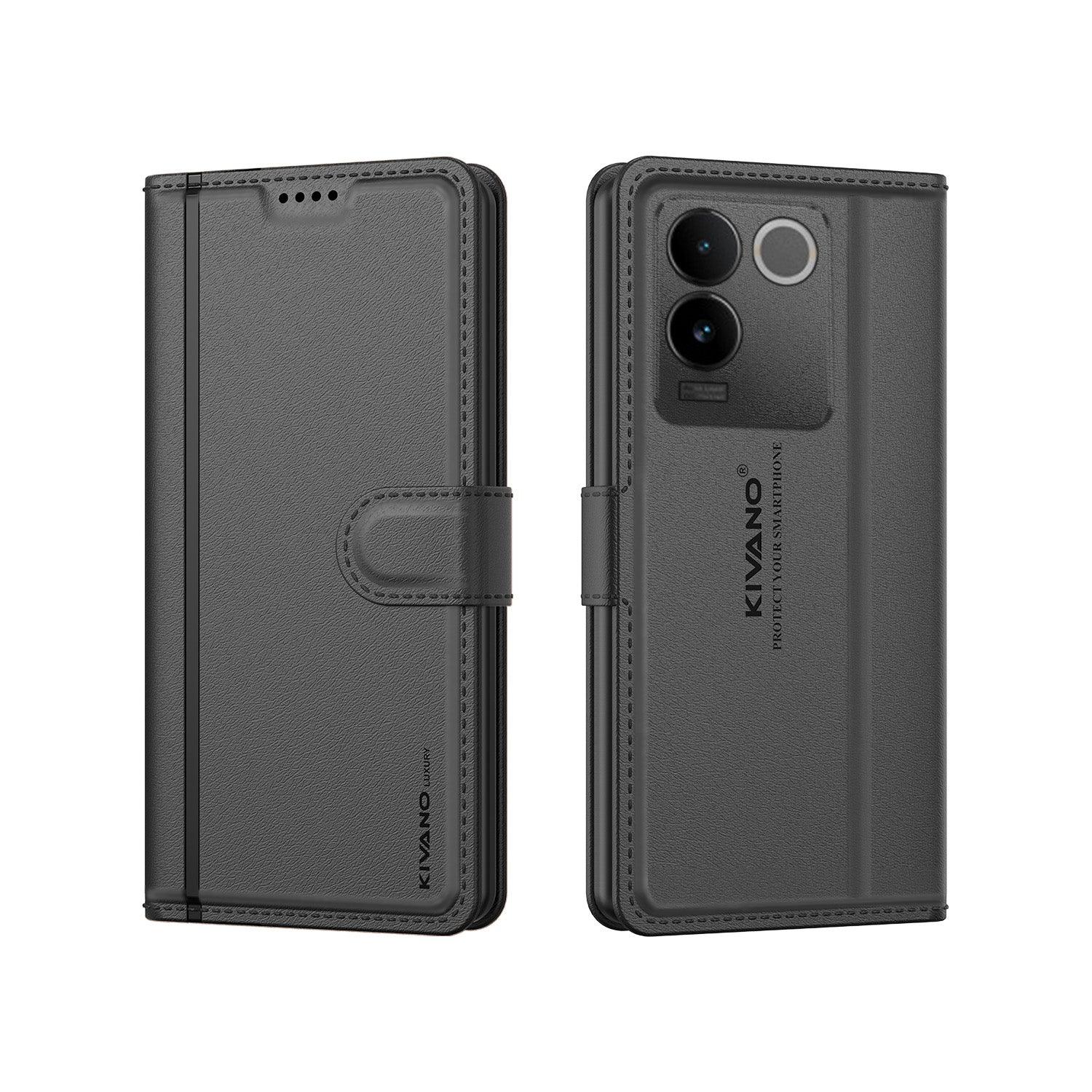 Leather Wallet Case for IQOO Z7 Pro 5G / Vivo T2 Pro 5G ?Stylish Flip Folio Cover with Card Holder, Stand -KIVANO LUXE - Aibex